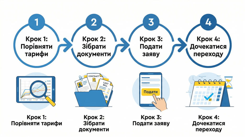 Зміна постачальника електроенергії покрокова інструкція: 4 кроки від порівняння тарифів до переходу за 21 день