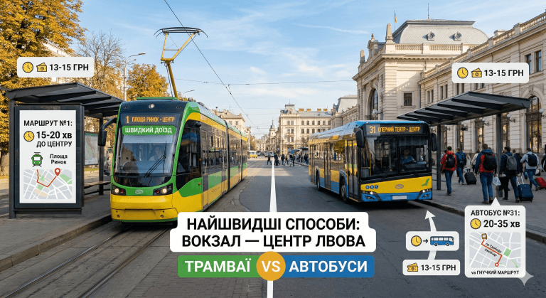 Найшвидші способи дістатися від залізничного вокзалу до центру Львова