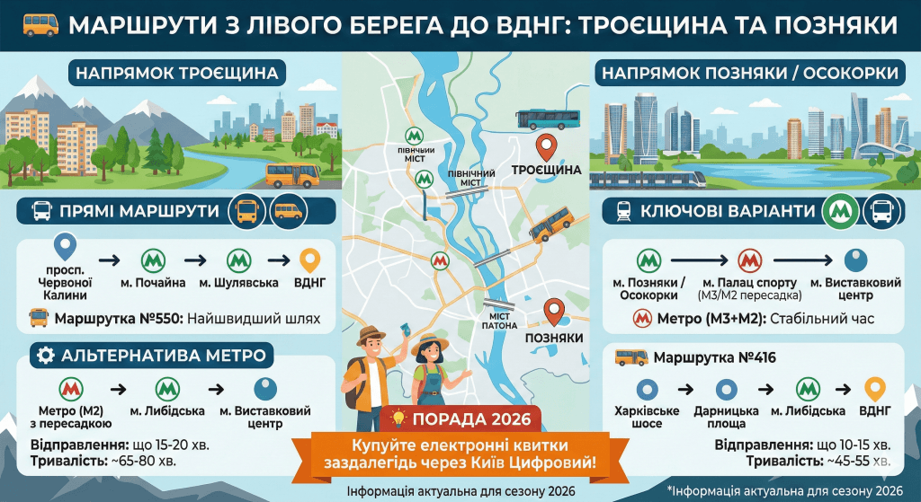 Сполучення з Лівим берегом Троєщина та Позняки до ВДНГ