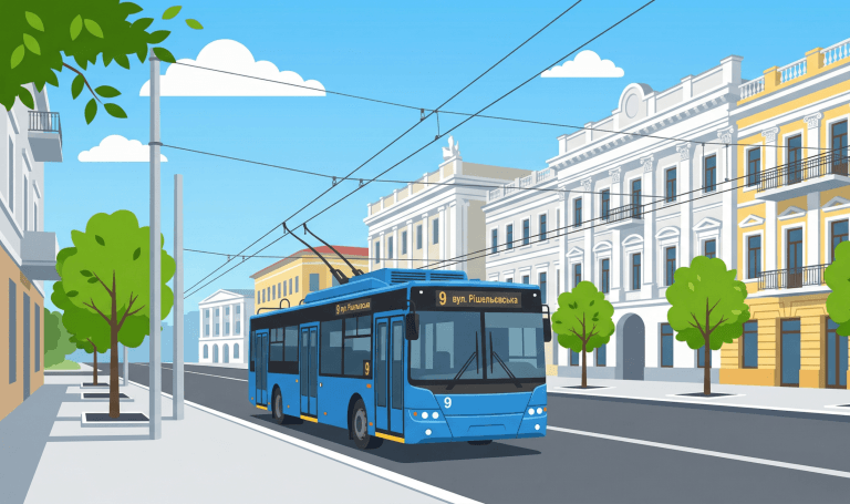 Тролейбус №9 Одеса маршрут від вулиці Інглезі до Рішельєвської — схема руху та зупинки