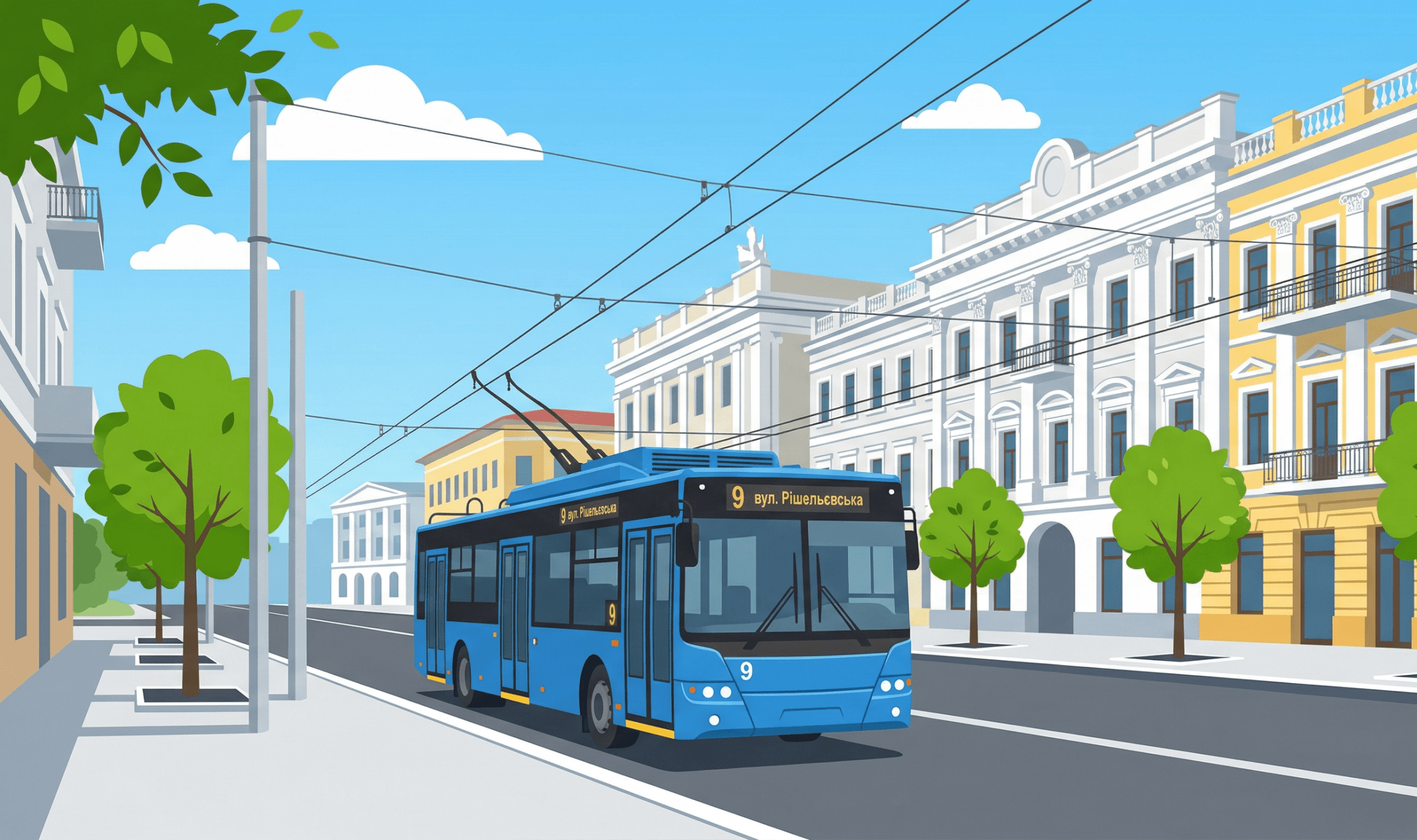 Тролейбус №9 Одеса маршрут від вулиці Інглезі до Рішельєвської — схема руху та зупинки