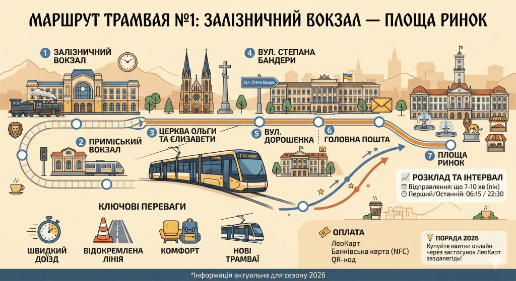 трамвай номер 1 львів зупинки