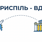 Інфографіка маршруту з аеропорту Бориспіль до ВДНГ у Києві.