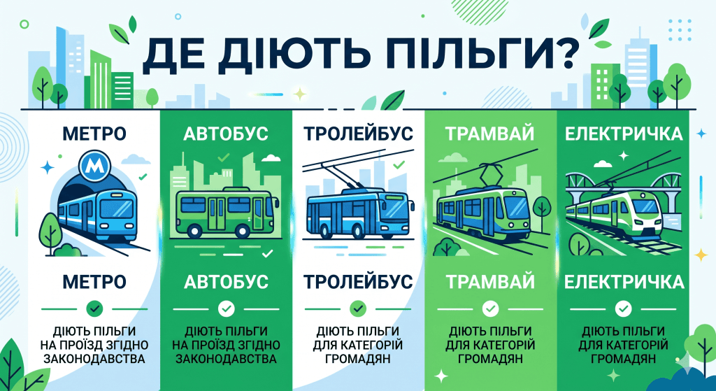 Види транспорту в Києві, де доступний безкоштовний проїзд для пільговиків.