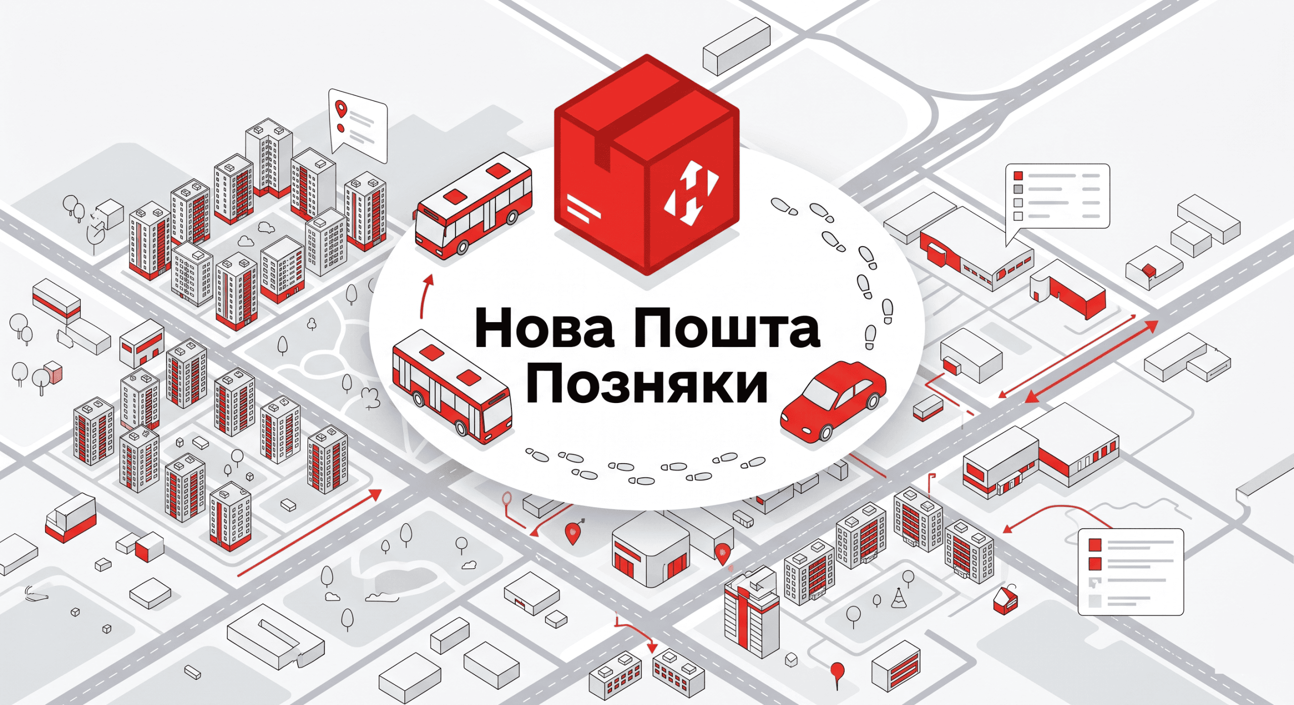 Інфографіка: різні способи дістатися до Нової Пошти на Позняках у місті Київ