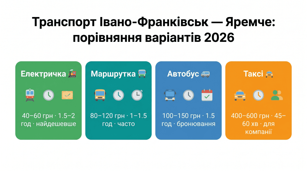 транспорт Івано-Франківськ Яремче порівняння варіантів — електричка маршрутка автобус таксі ціна час