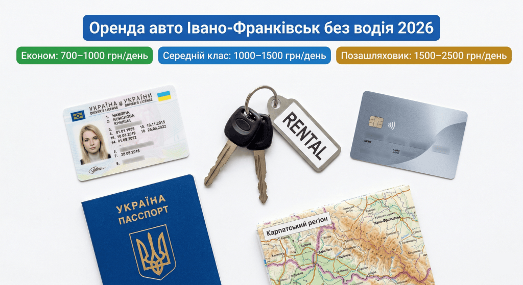 оренда авто Івано-Франківськ без водія 2026 — ключі права паспорт картка документи ціни