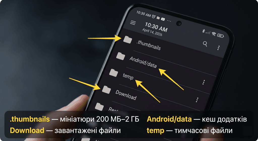 приховані папки телефону які можна видалити — файловий менеджер Android thumbnails cache temp