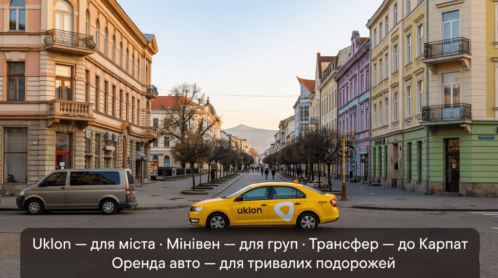 таксі Івано-Франківськ додаток онлайн замовлення — вулиця міст Uklon мінівен Карпати вибір транспорту