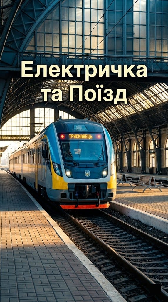 Електричка Львів — Трускавець на пероні приміського вокзалу.