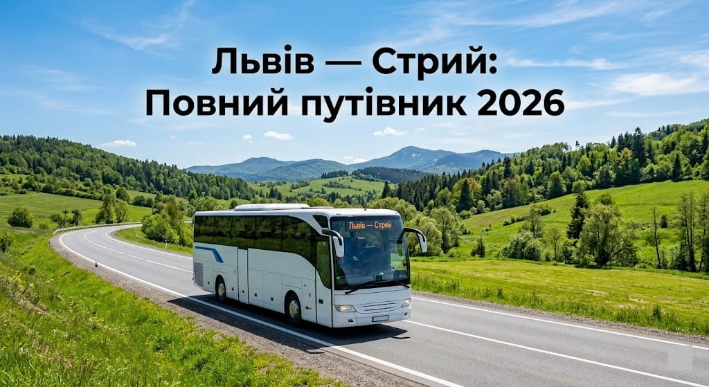 Головне зображення до статті про поїздку автобусом зі Львова до Стрия з розкладом та цінами.