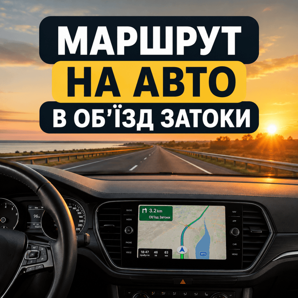 Вид із салону автомобіля на дорогу через Маяки в об'їзд Затоки до Білгород-Дністровського.