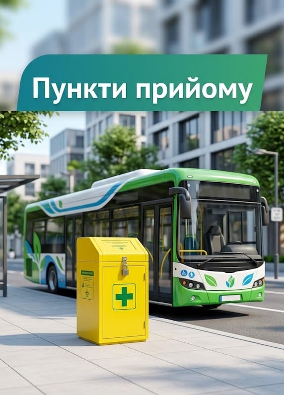 Спеціальний екобус та контейнери для збору ліків і медичних відходів у містах України.