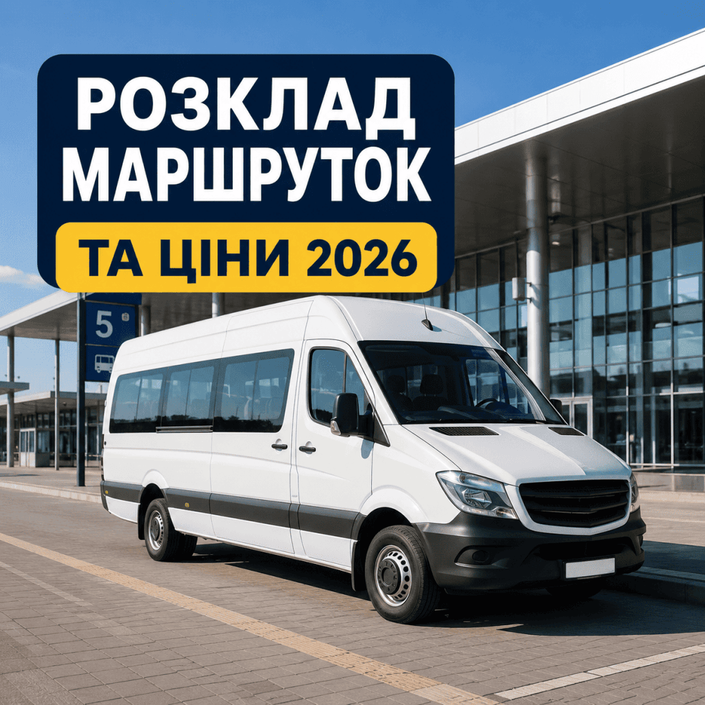 Білий пасажирський мікроавтобус на автостанції в Одесі, готовий до рейсу на Білгород-Дністровський.