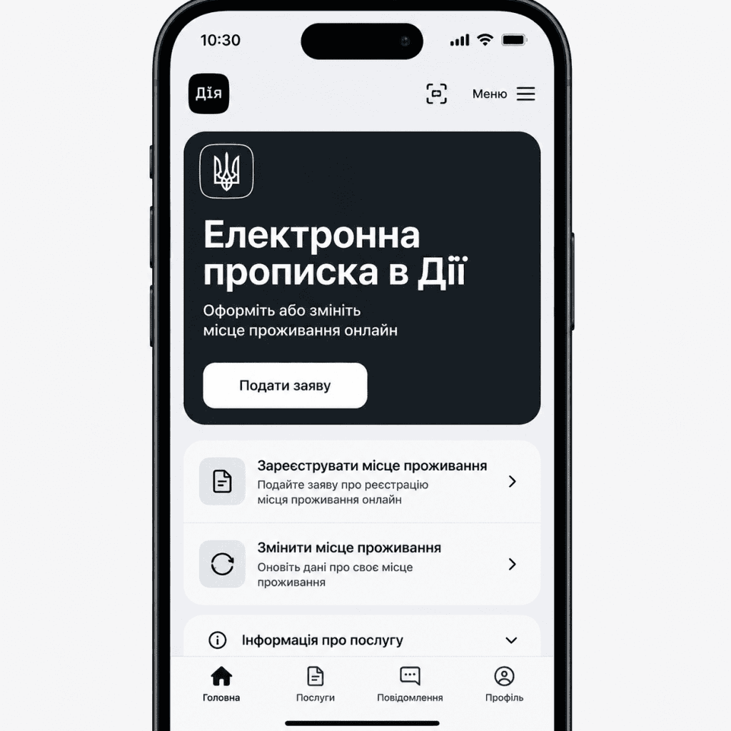 Скриншот інтерфейсу мобільного застосунку Дія на екрані смартфона із цифровим документом.