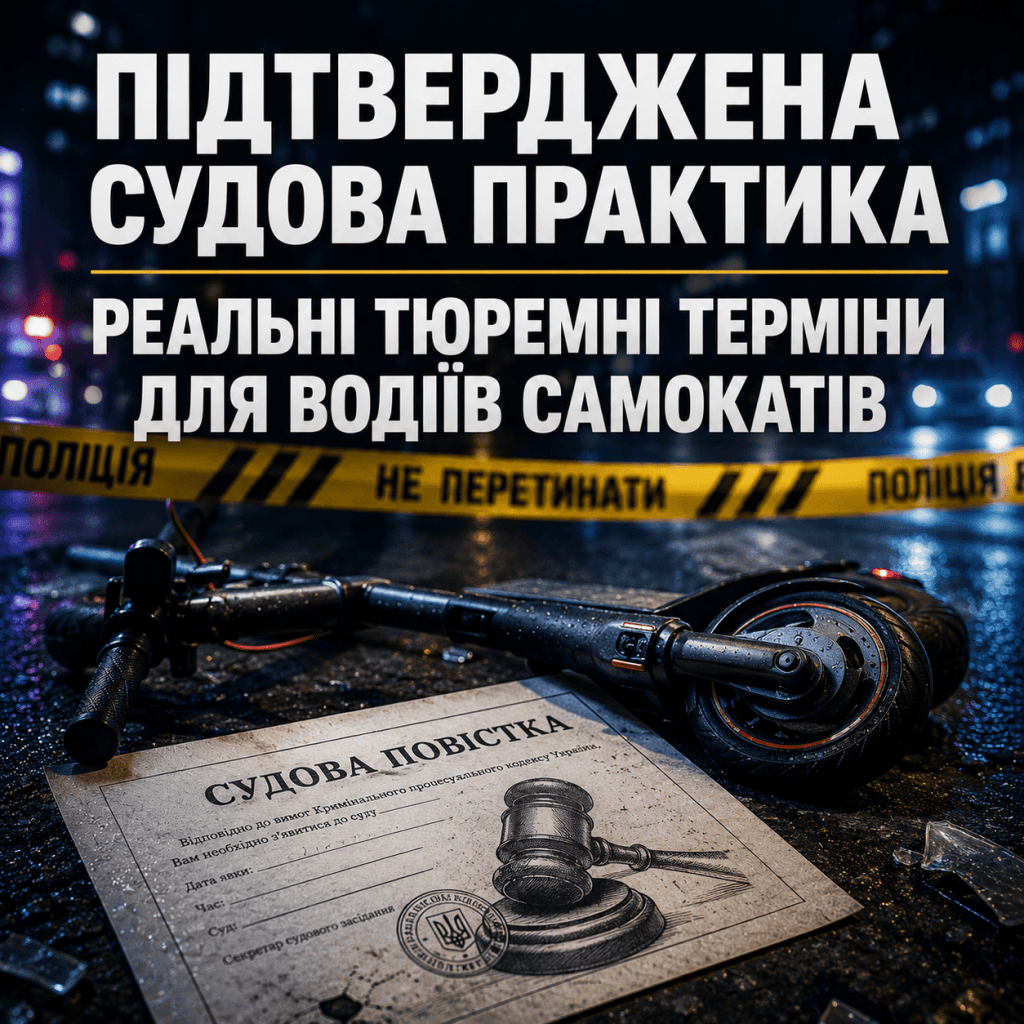 Повалений електросамокат на місці аварії та судова повістка як символ невідворотності покарання.