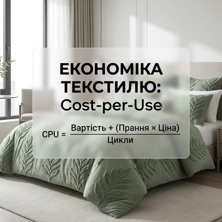 Розрахунок вартості використання (Cost-per-Use) бавовняної постільної білизни оптом для готелів та апартаментів.